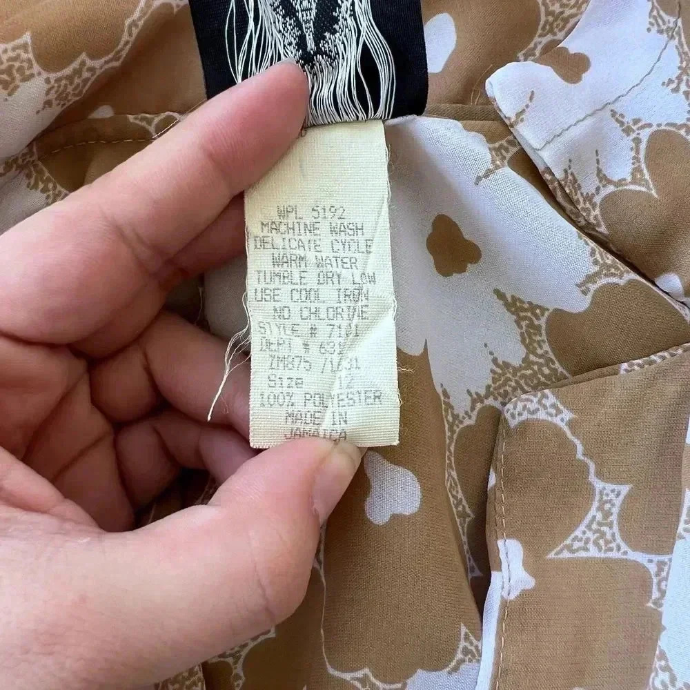 VTG Maree Womens Floral Tan Secretary Dress Sz 12 Structured Retro 80s Twee - Picture 3 of 13